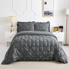 Luxury Satin Pintuck Duvet Cover Set - Charcoal Grey