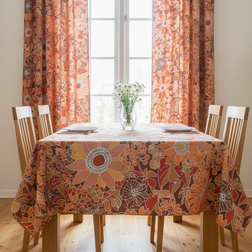 Printed Cotton Duck Table Cover-Warm Autumn