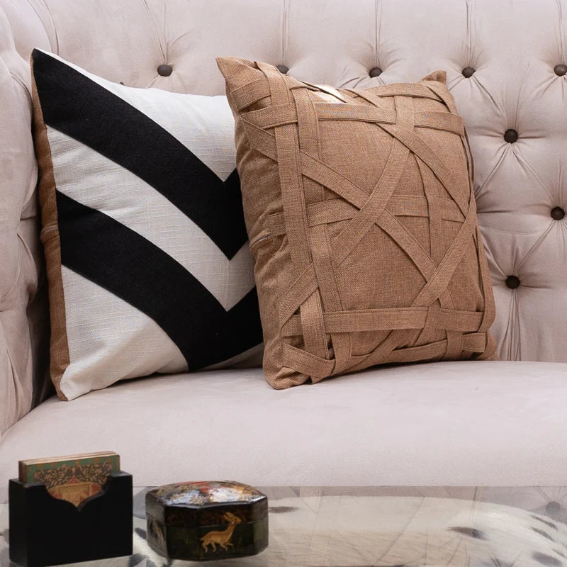 Brickel Beige,Black and White 2 Pc Duck Cushion Cover Set