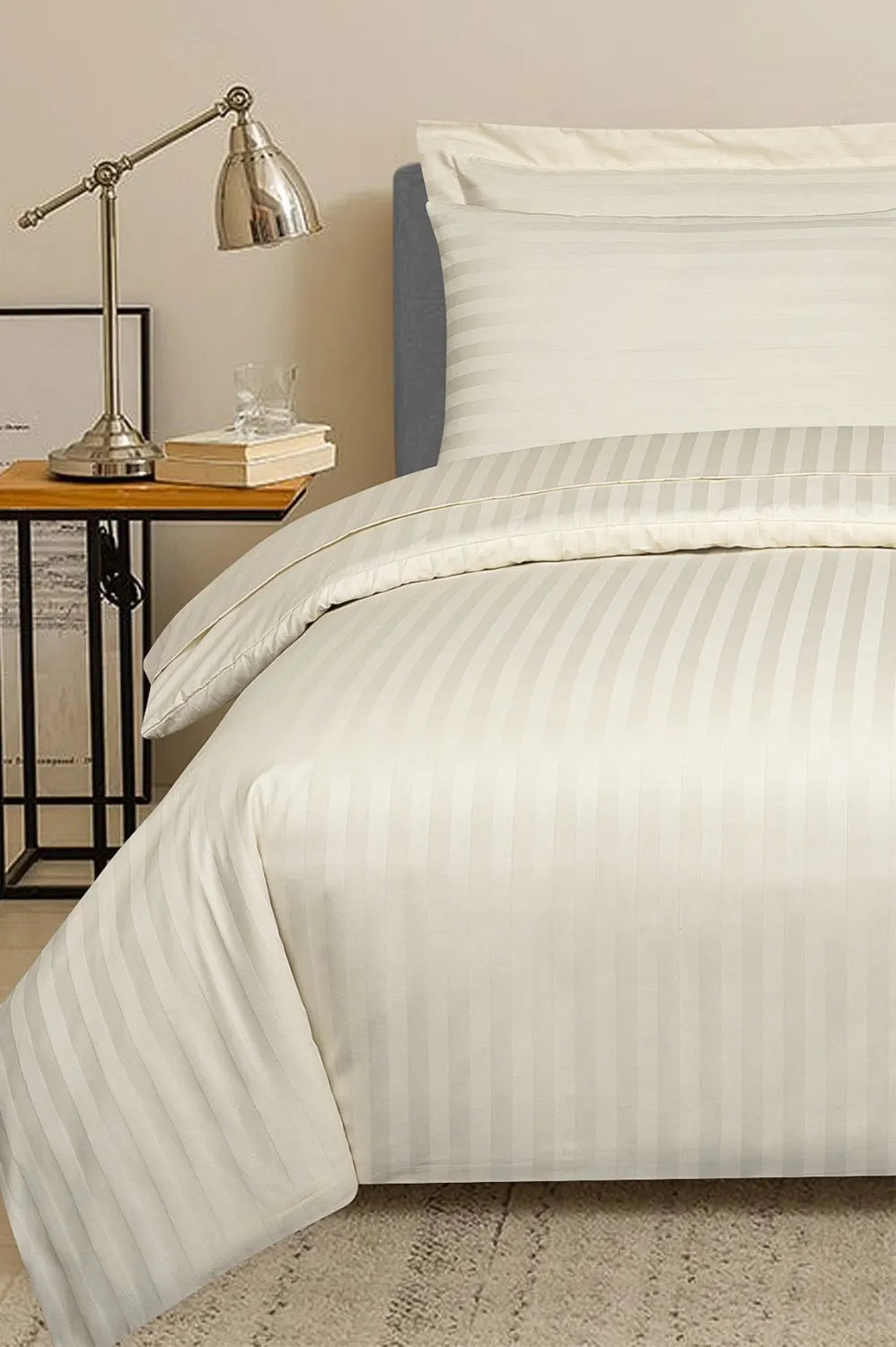 Cotton Satin Stripe Duvet Cover Sets Cream