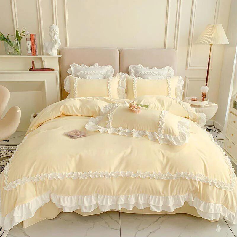 Luxury Cotton Frilled Duvet Set - Cream