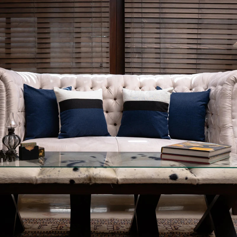Berry Blue Jute Cushion Covers - 2 Pc Jute cushion Cover set