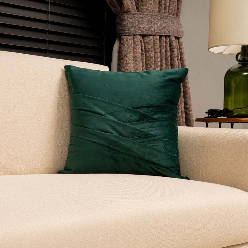 Velvet Emerald Green Welt Cushion Cover - 1 Pc