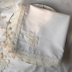 9 Pcs Trolley Mat and Napkin Set With Lace - Dove White