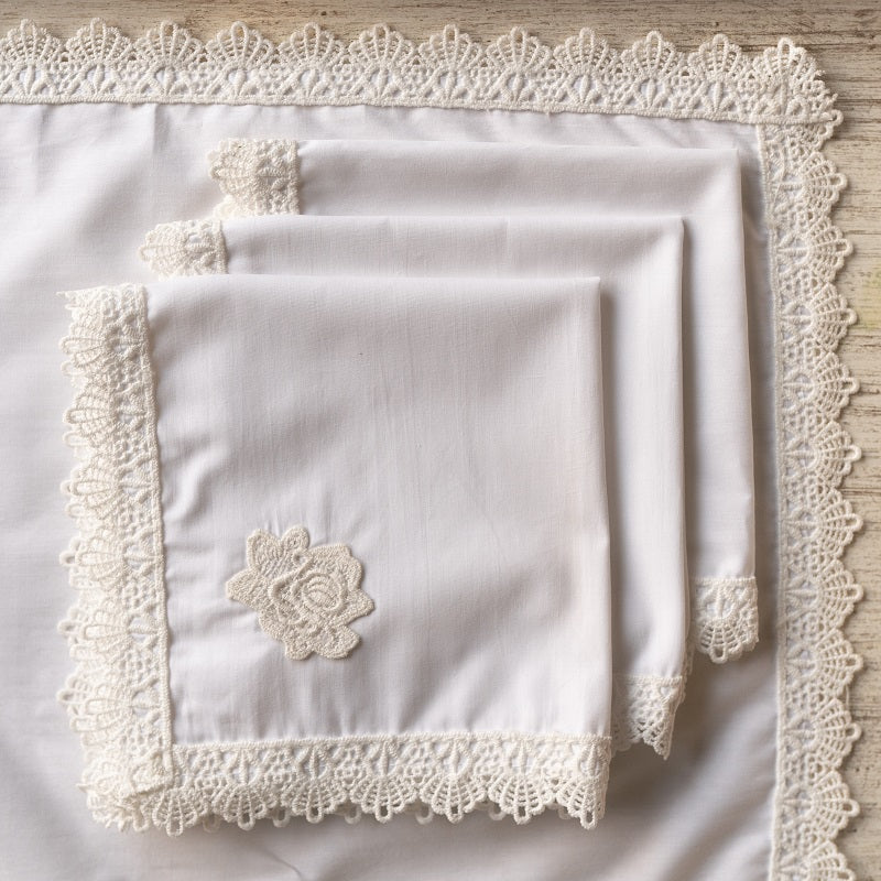 9 Pcs Trolley Mat and Napkin Set With Lace - Dove White