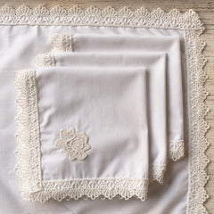 9 Pcs Trolley Mat and Napkin Set With Lace - Dove White