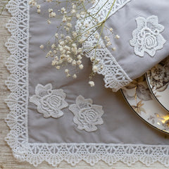 9 Pcs Trolley Mat and Napkin Set With Lace - Grey