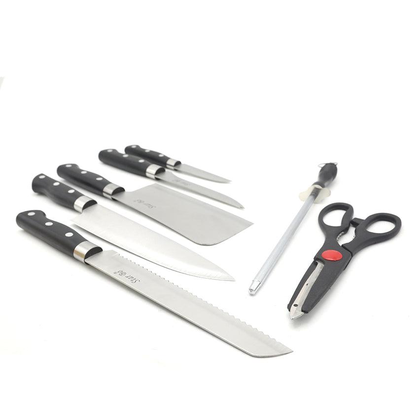 Stainless Steel Knife Set With Wooden Block - Pack Of 8