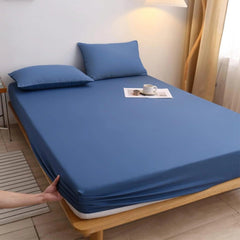 Cotton Fitted Bed Sheet with Pillows-Dark Blue