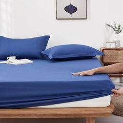 Cotton Fitted Bed Sheet with Pillows-Dark Blue