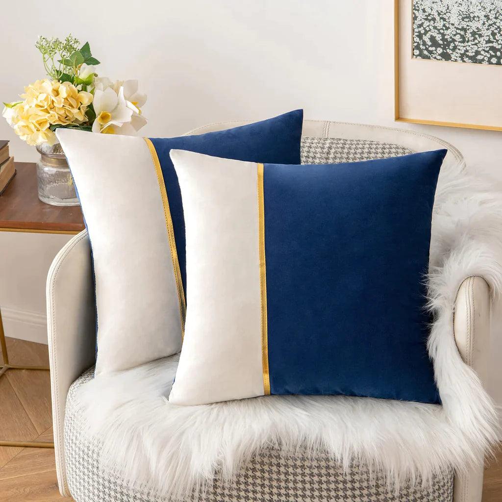 Velvet Patchwork With Golden Ribbon Cushions - Pack Of 2