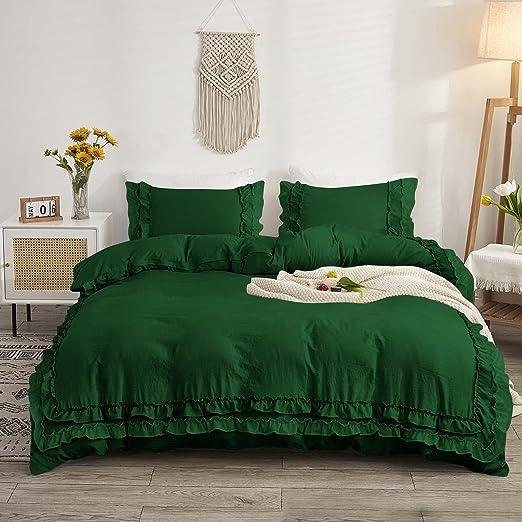 Luxury Cotton Frilled Duvet Set -Dark Green