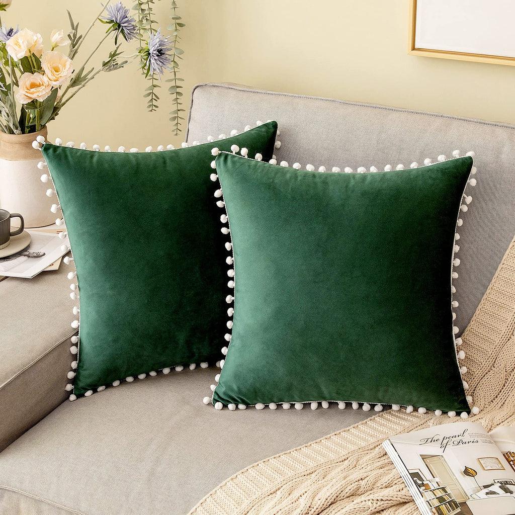 Pom-Poms Velvet Cushion Covers - 2Pcs Set