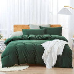 Plain Dyed Duvet Cover Set-Dark Green