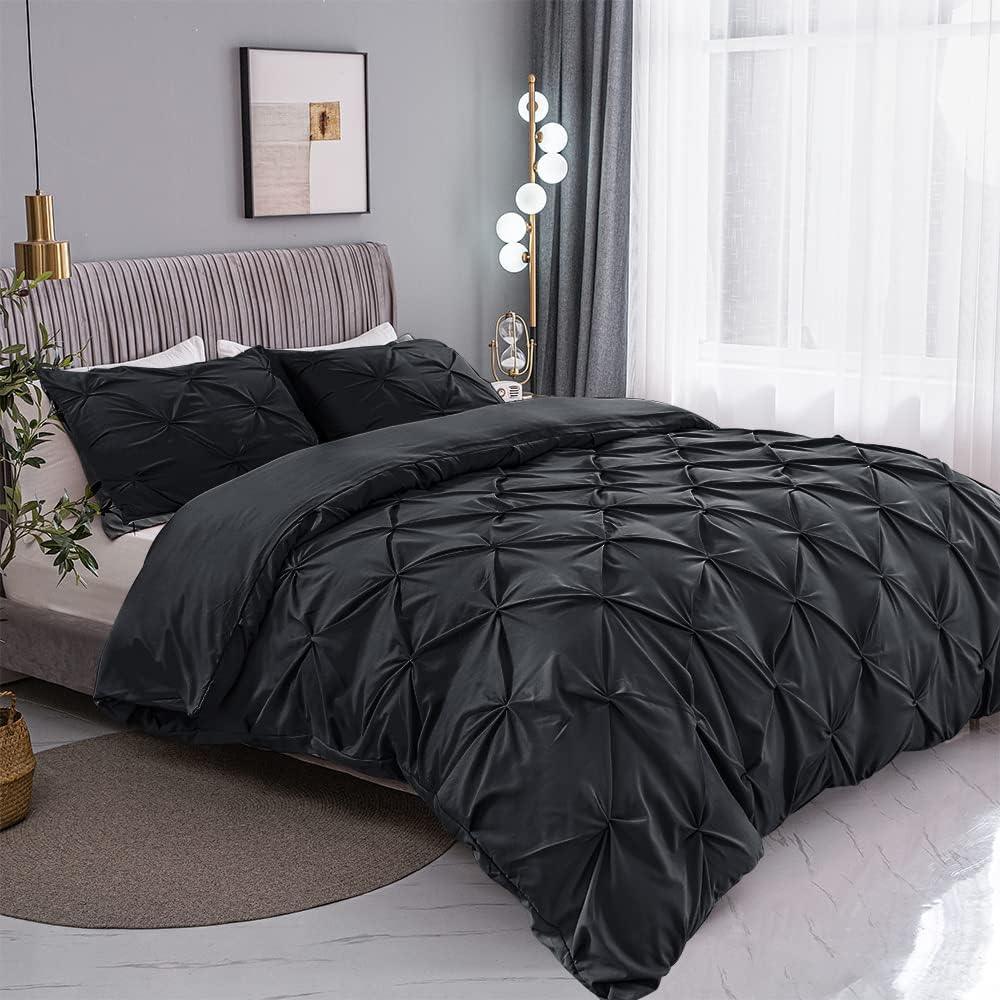 Luxury Satin Pintuck Duvet Cover Set -Dark Grey