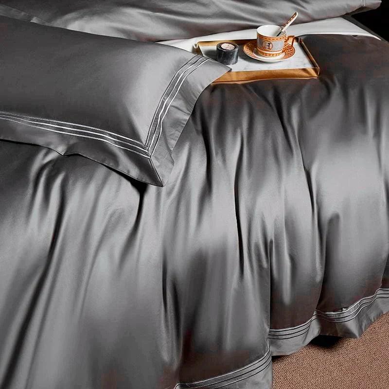 Embroidered Luxury Duvet Set-Dark Grey