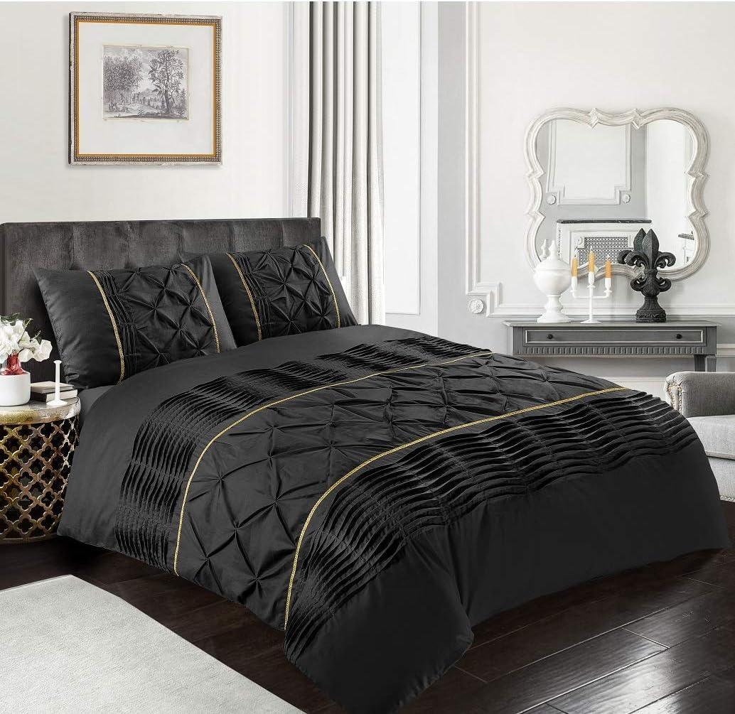 Luxury Cotton Satin Pintuck And Pleated Duvet Cover Set - Dark Grey