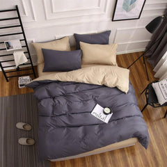 Plain Dyed Reversible Cotton Duvet Cover Set -Dark Grey & Khaki