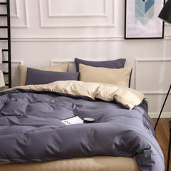 Plain Dyed Reversible Cotton Duvet Cover Set -Dark Grey & Khaki