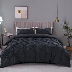 Luxury Satin Pintuck Duvet Cover Set -Dark Grey