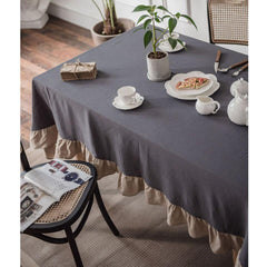 Flounce Stitching Cotton Table Covers-Grey & Beige