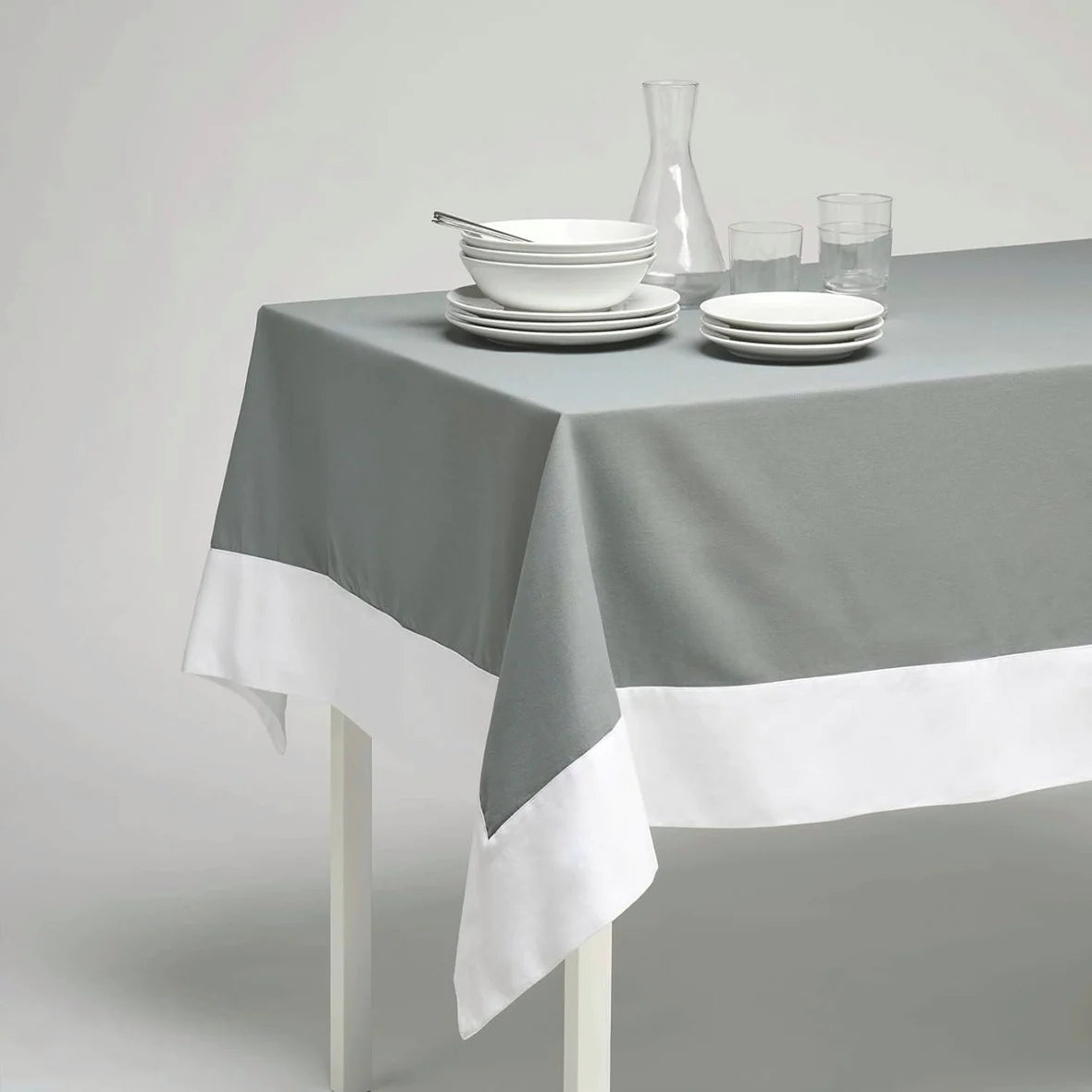 Decorative Tablecloth - Grey With White Bordered