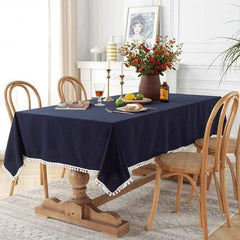 Pompoms Stitching Table Cover - Navy Blue