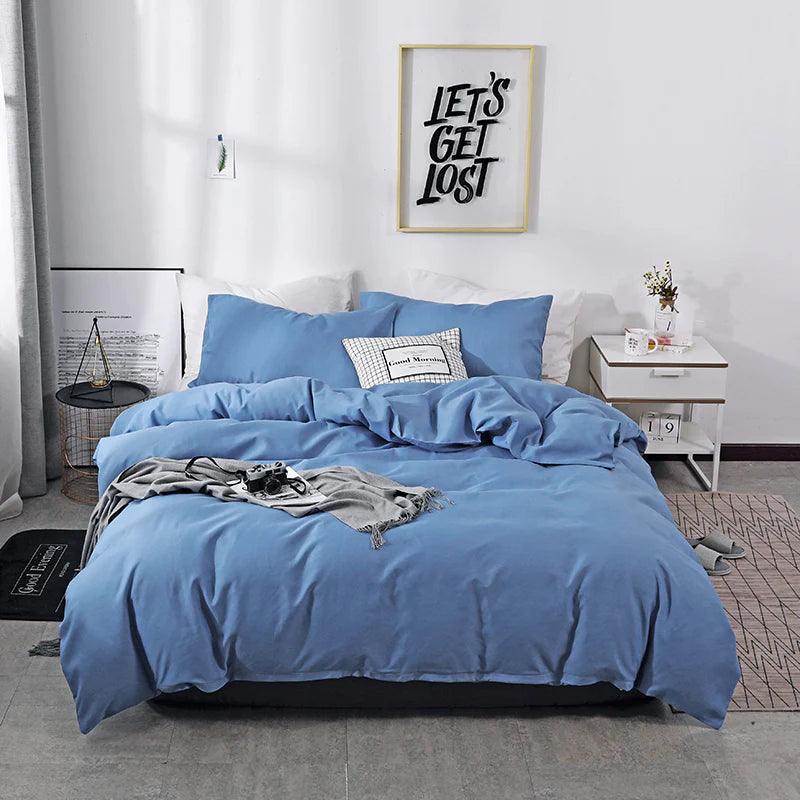 Plain Dyed Duvet Cover Set-Deep Blue