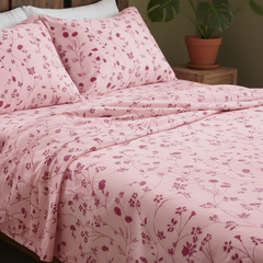 Double Cotton Bed Sheet Set - Soft Bloom Pink Floral