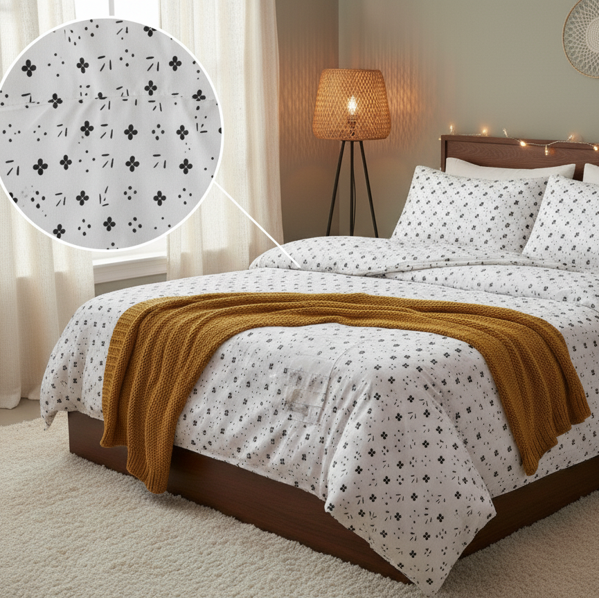 Double Cotton Satin Bed Sheet - Black Petal