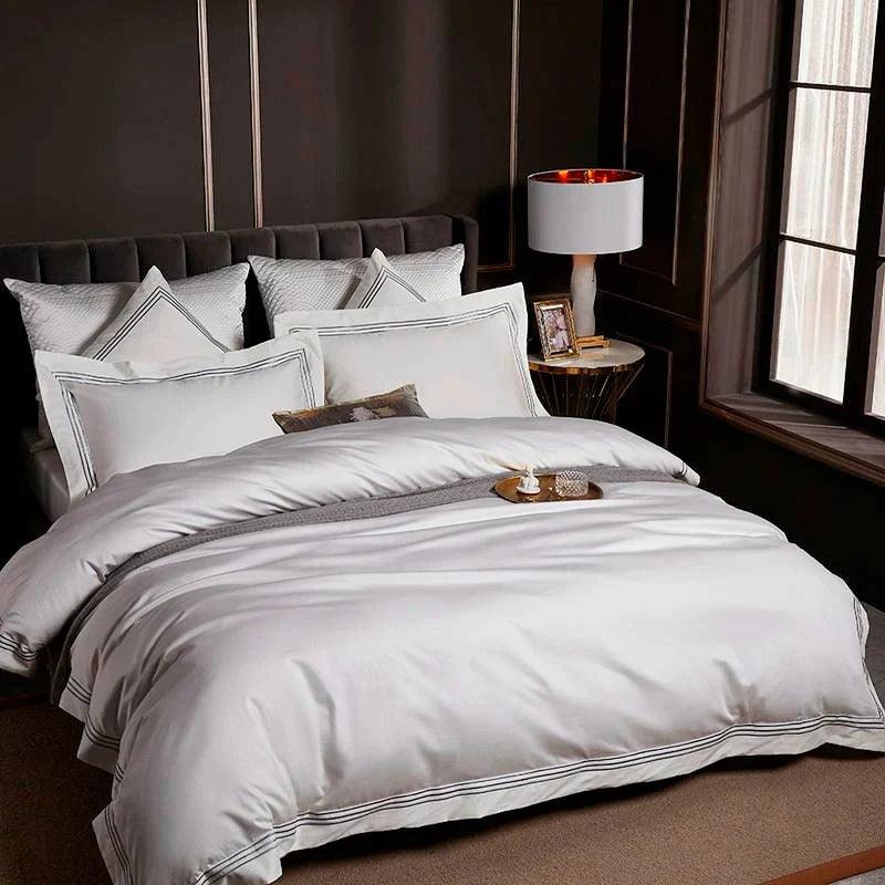 Embroidered Luxury Duvet Set- Dove White