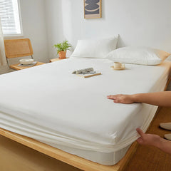 Cotton Fitted Bed Sheet with Pillows-Dove White