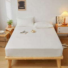 Cotton Fitted Bed Sheet with Pillows-Dove White