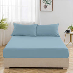 Cotton Fitted Bed Sheet with Pillows-Duck Egg Blue