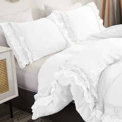 Luxury Cotton Frilled Duvet Set-White