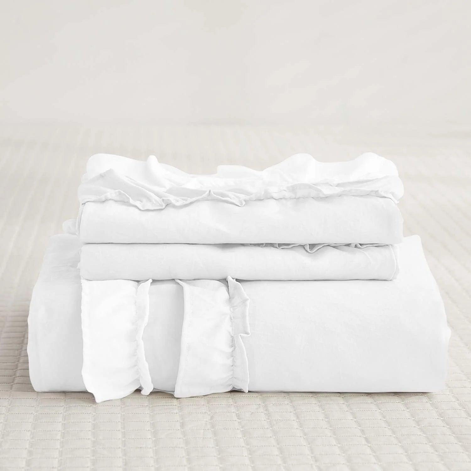 Luxury Cotton Frilled Duvet Set-White