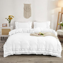 Luxury Cotton Frilled Duvet Set-White