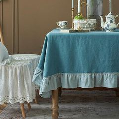 Flounce Stitching Cotton Table Covers-Blue & Light Blue