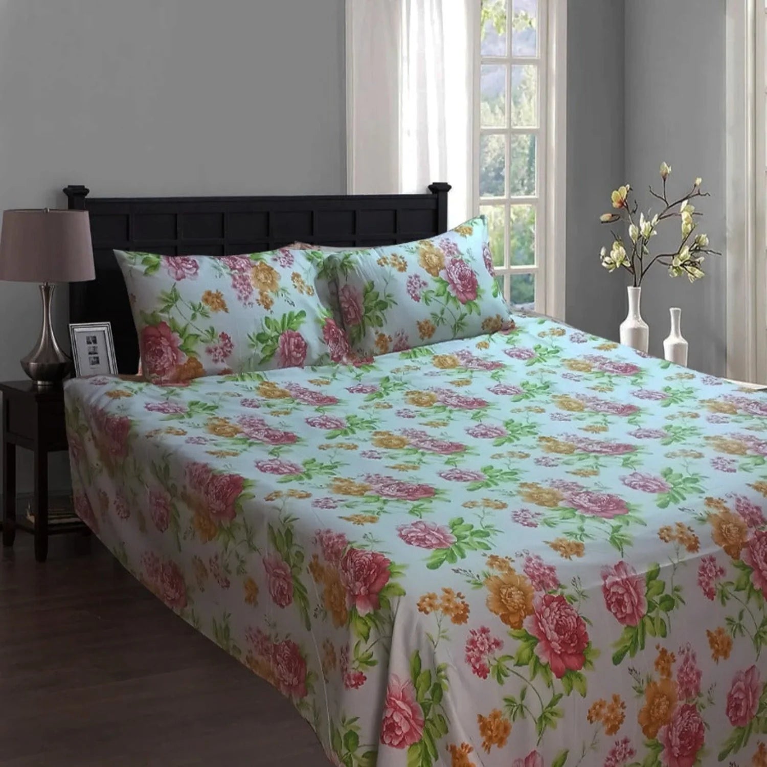 Double Cotton Bed Sheet - Roses