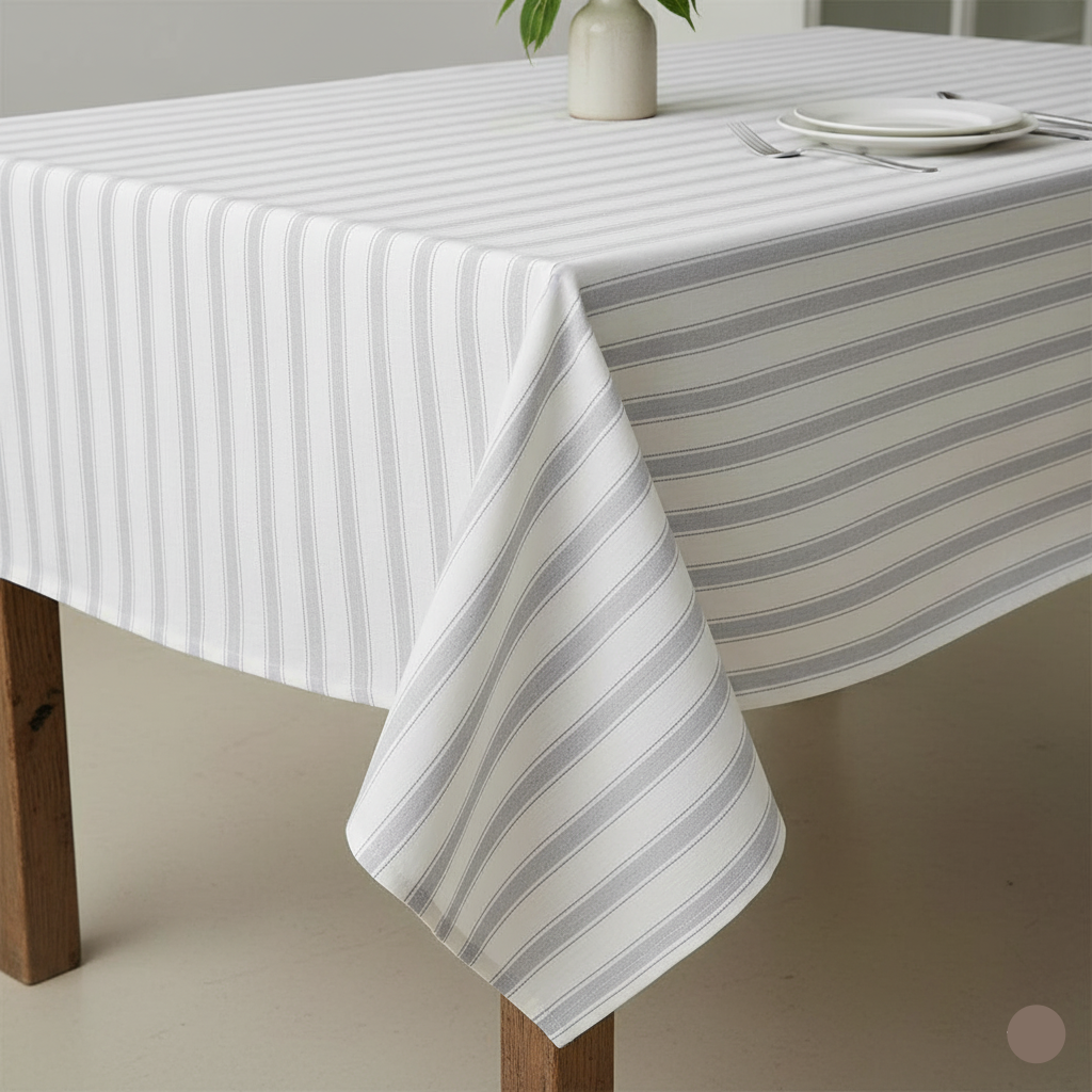 Waterproof Ticking Stripe Grey Printed Table Cover
