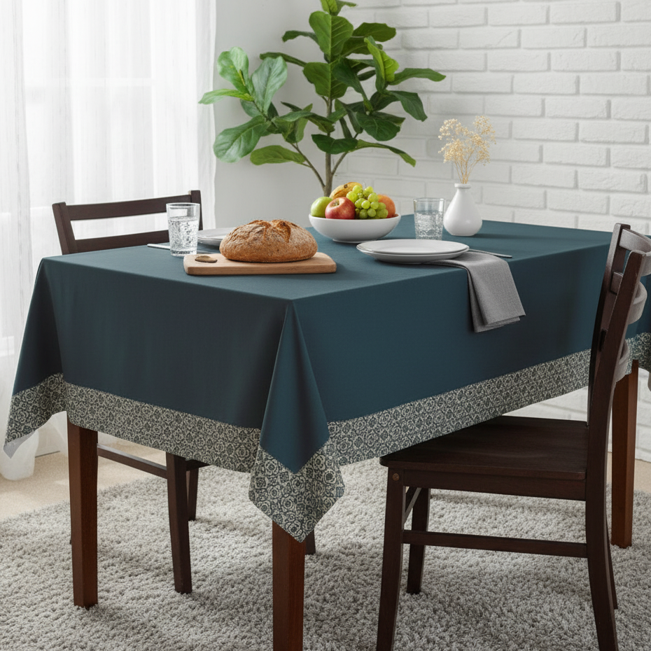 Elegant Cotton Table Cover with Mosaic Edge