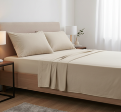 Plain Cotton Bed Sheet Set - Beige