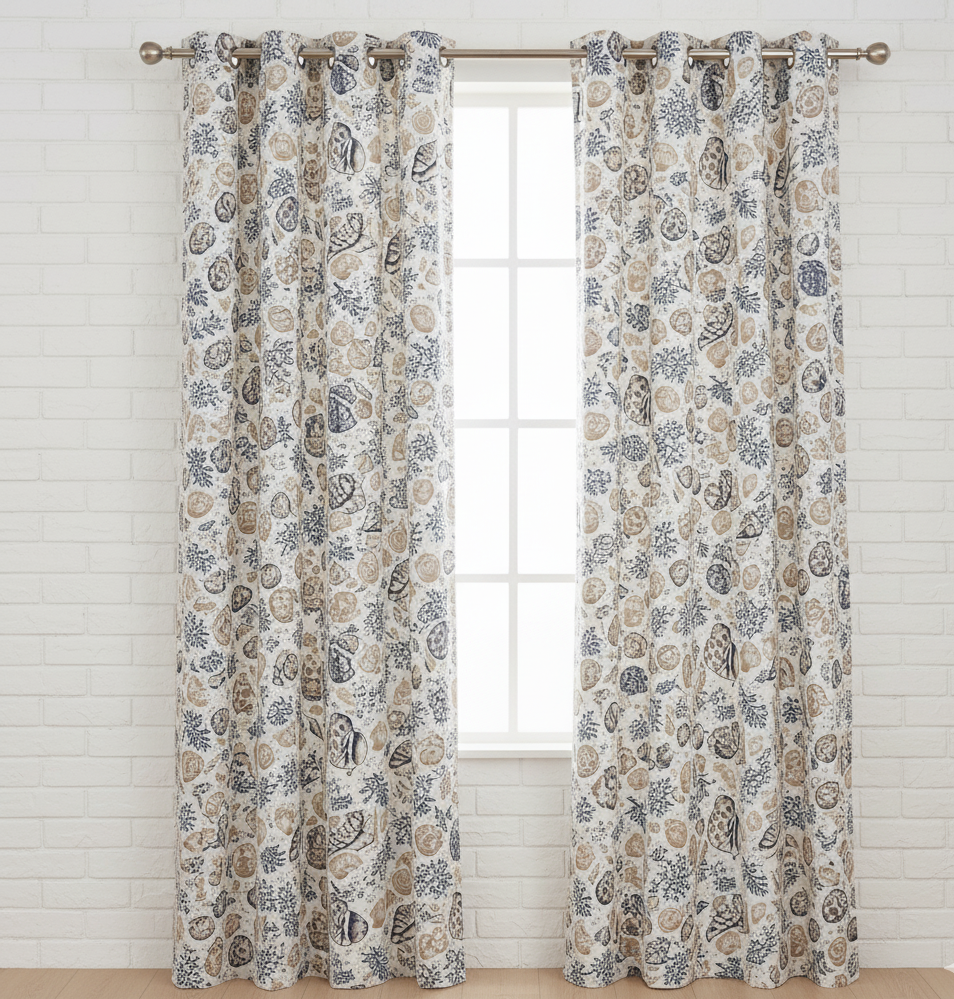 2Pc Waterproof Printed Curtains- Sea Shell