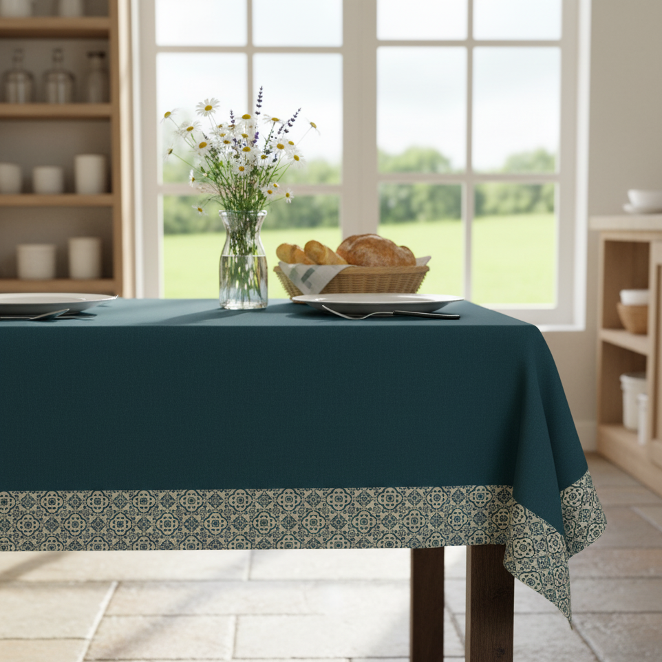 Elegant Cotton Table Cover with Mosaic Edge