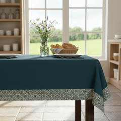 Elegant Cotton Table Cover with Mosaic Edge