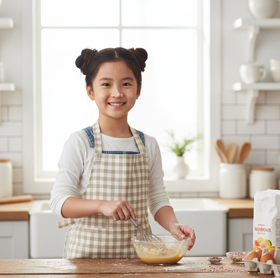 Waterproof Apron with Front Pocket - Beige Checked