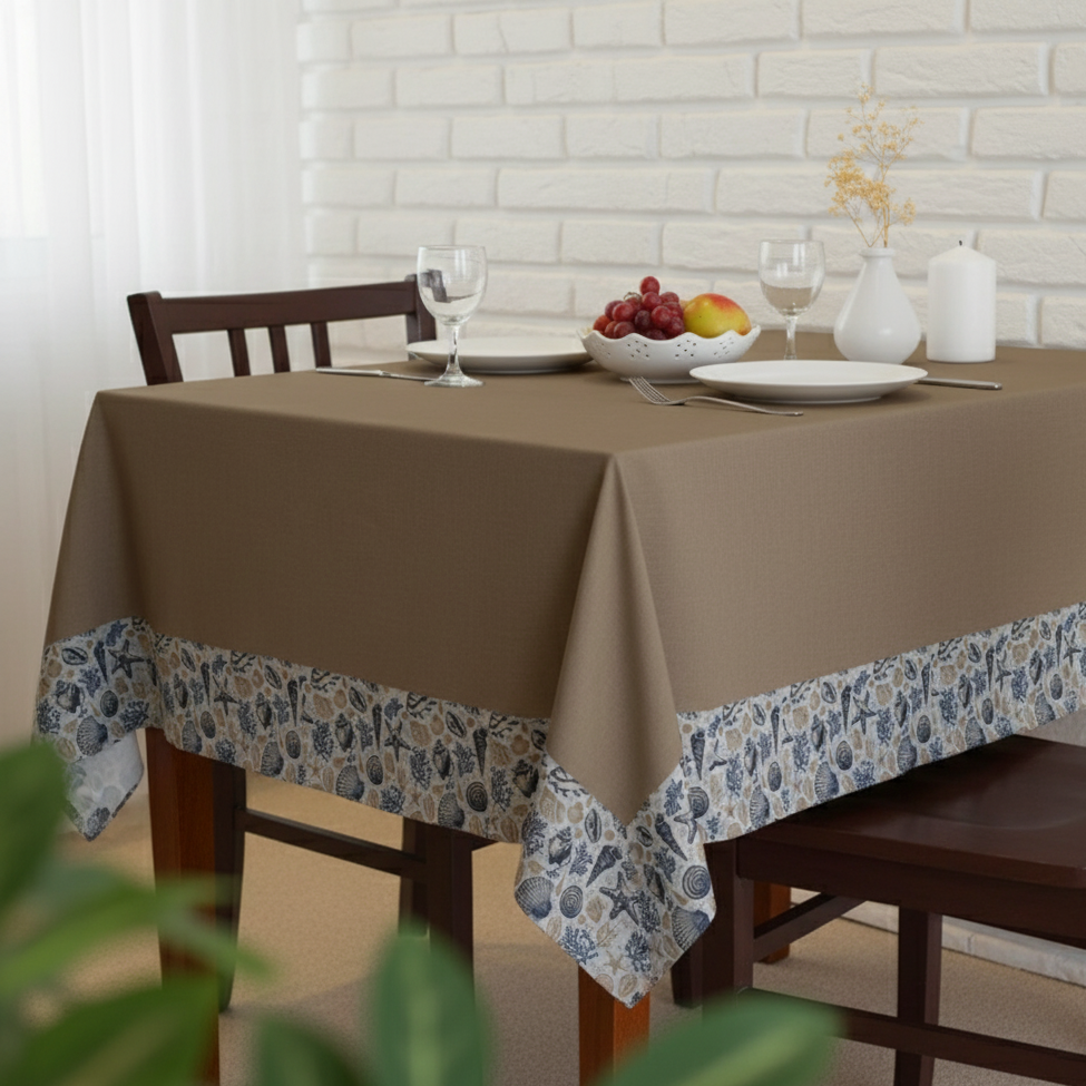 Elegant Cotton Table Cover with Sea Shell Edge