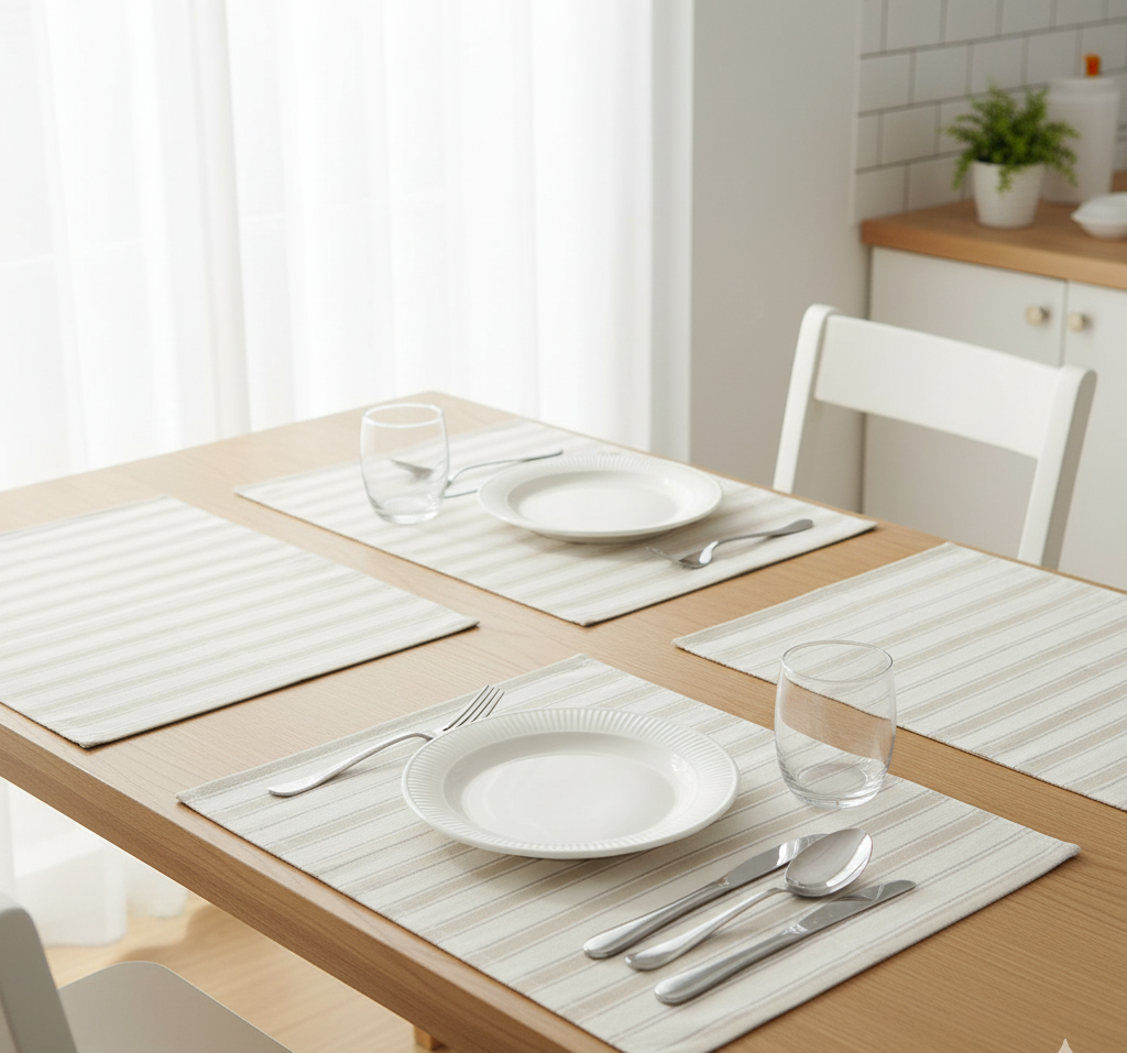 Waterproof Printed Table Mats - Ticking Stripe Beige