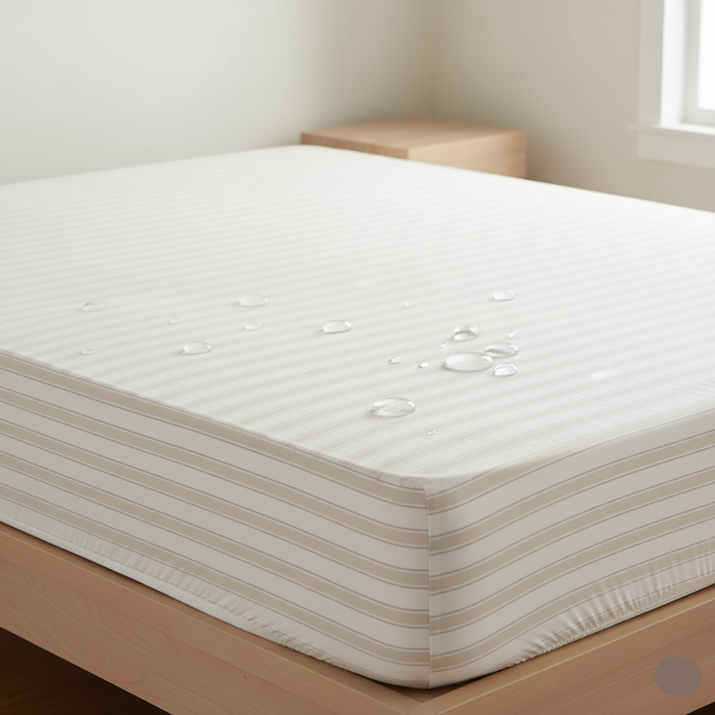 Waterproof Printed Mattress Protector - Ticking Stripe Beige