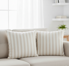 Waterproof Ticking Stripe Beige  Printed Cushion Cover-1 Pc